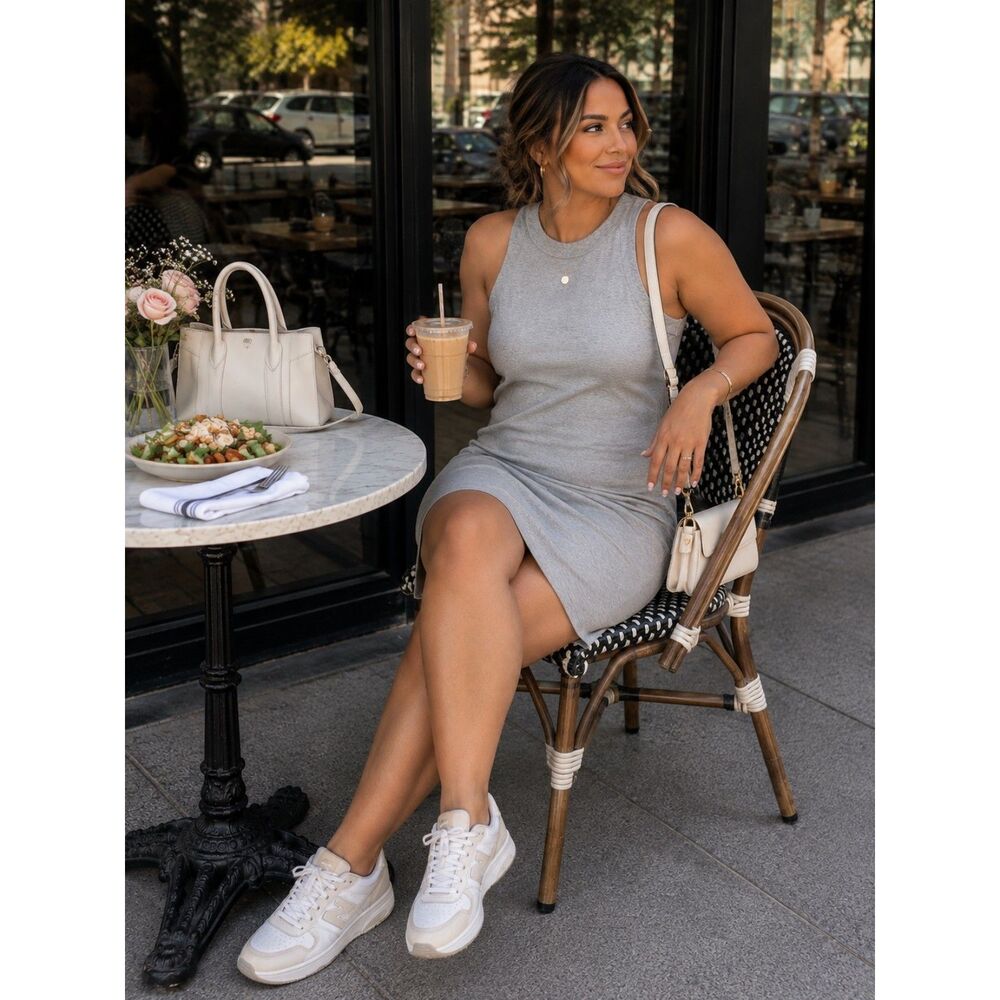 NWT Spanx AirEssentials Side Stripe Midi Dress Gray Heather Medium